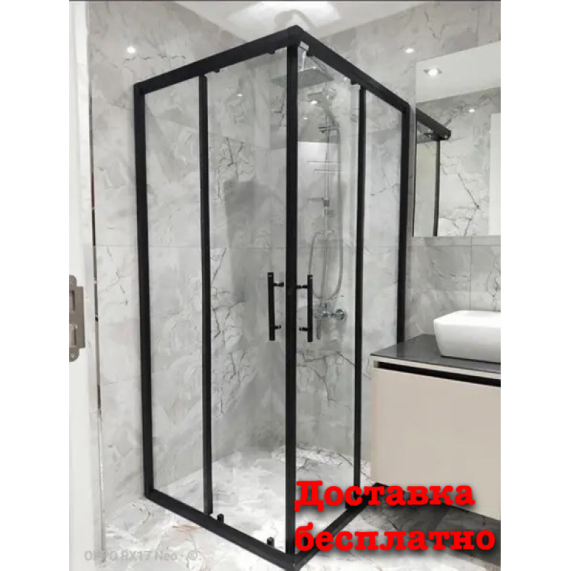 Душова кабіна Aquanil INDIANA 75х75х190 см прозоре скло з чорним профілем