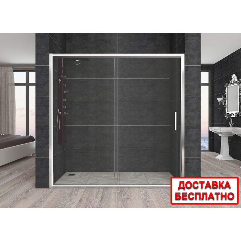 Душова двері Aquanil CARMEN, 120х190, розсувні двері, скло прозоре із чорним профілем Душова двері Aquanil CARMEN, 120х190, розсувні двері, скло прозоре із чорним профілем