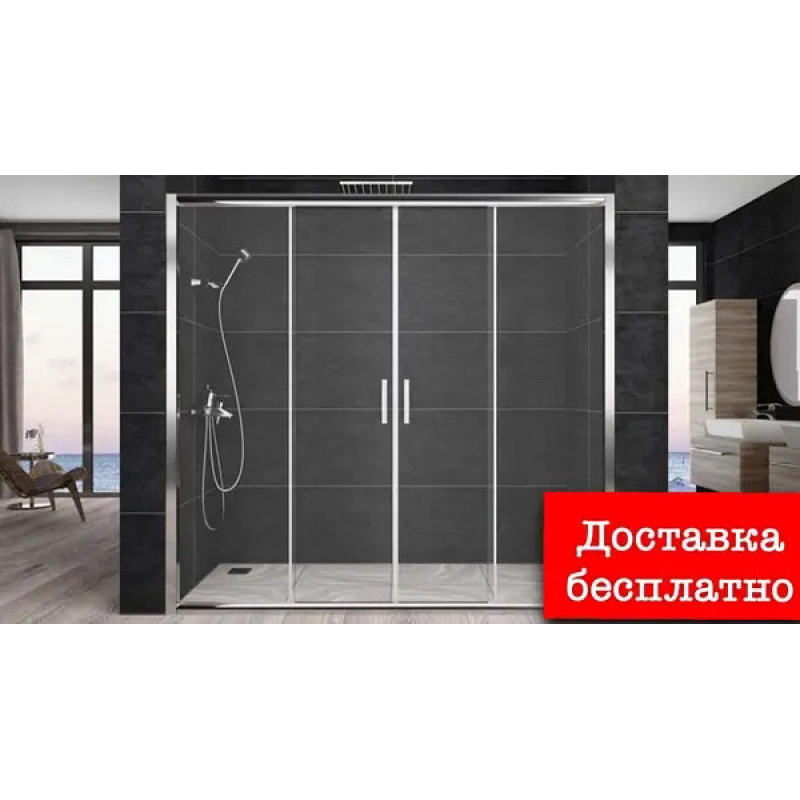 Душові двері Aquanil TREND, 160х190, двері розсувні, скло прозоре Душові двері Aquanil TREND, 160х190, двері розсувні, скло прозоре